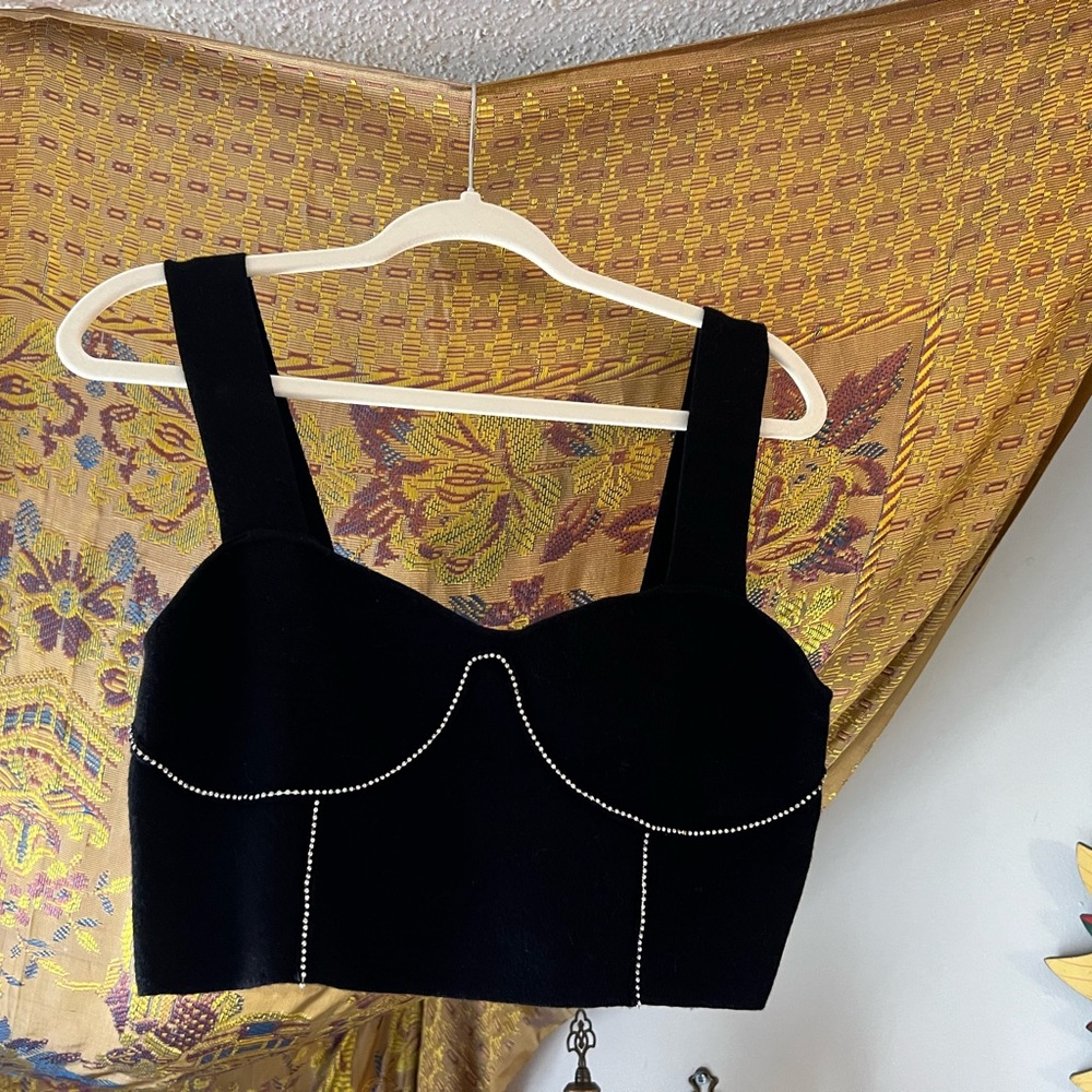 Black Embellished Crop Bustier Top